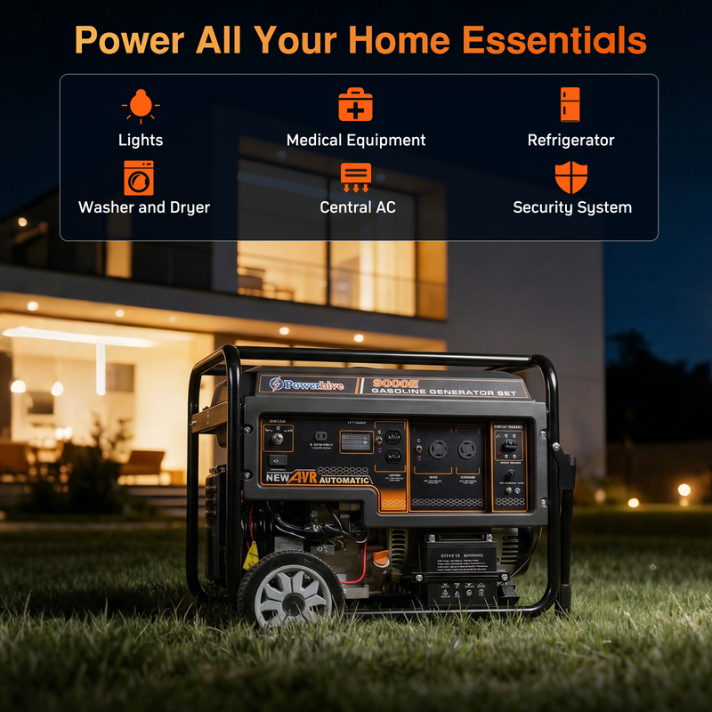 POWERHIVE Open Frame Gasoline Generator 10.5-11.5kW – Mod.9000E | Heavy-Duty Construction Power
