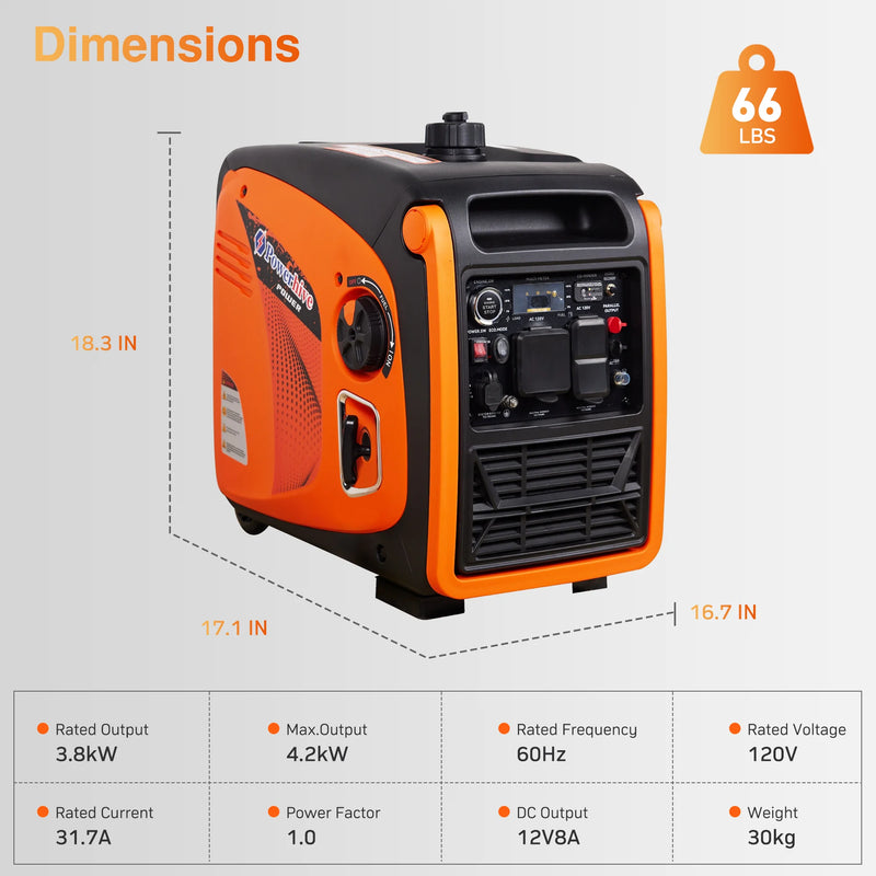 POWERHIVE Enclosed Gasoline Generator 4.2kW – Mod.4800IE | Silent & Portable Power