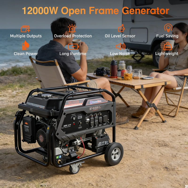 POWERHIVE Open Frame Tri-Fuel Generator 12-13kW – Mod.15000E | Heavy-Duty Construction Power