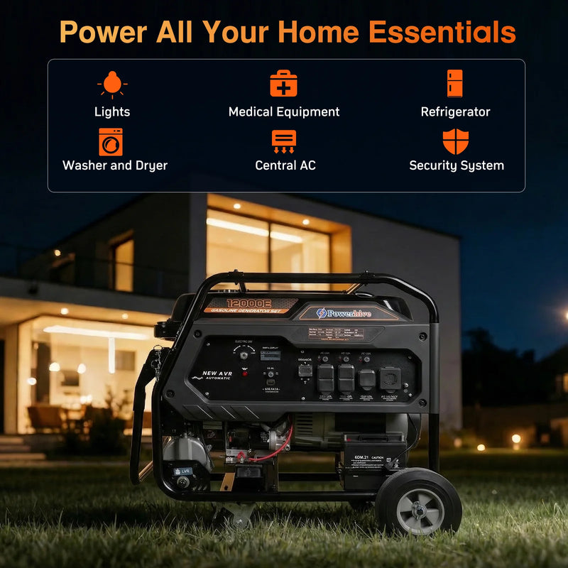 POWERHIVE Open Frame Dual-Fuel Generator 11–12kW – Mod.12000E | Heavy-Duty Construction Power