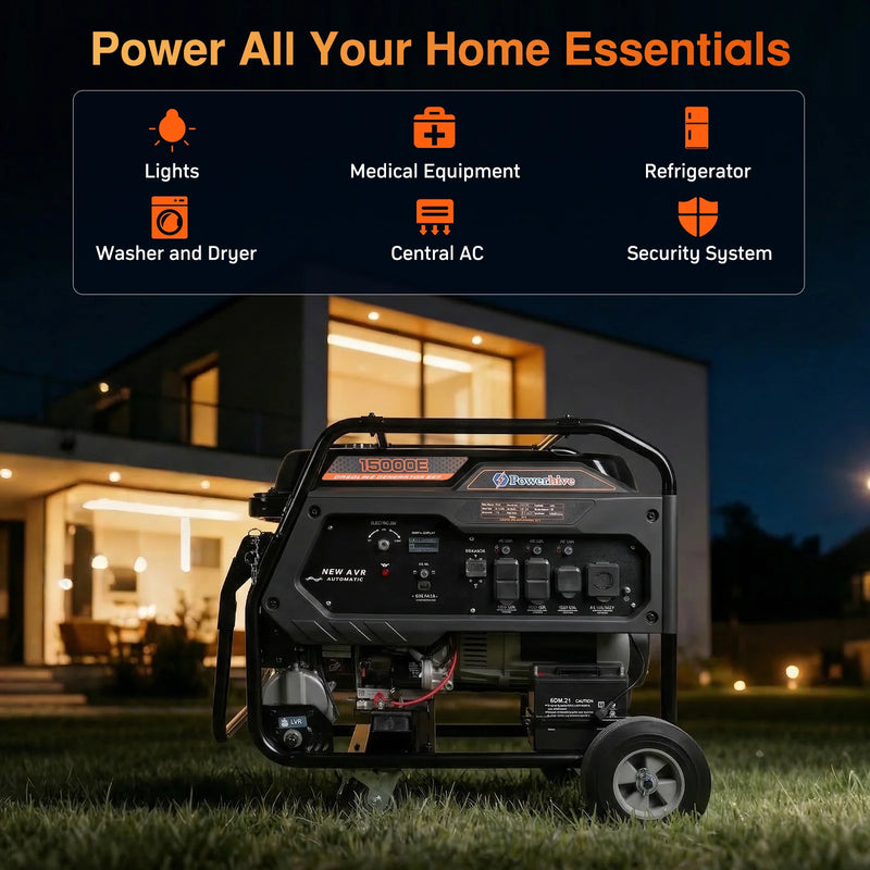 POWERHIVE Open Frame Tri-Fuel Generator 12-13kW – Mod.15000E | Heavy-Duty Construction Power
