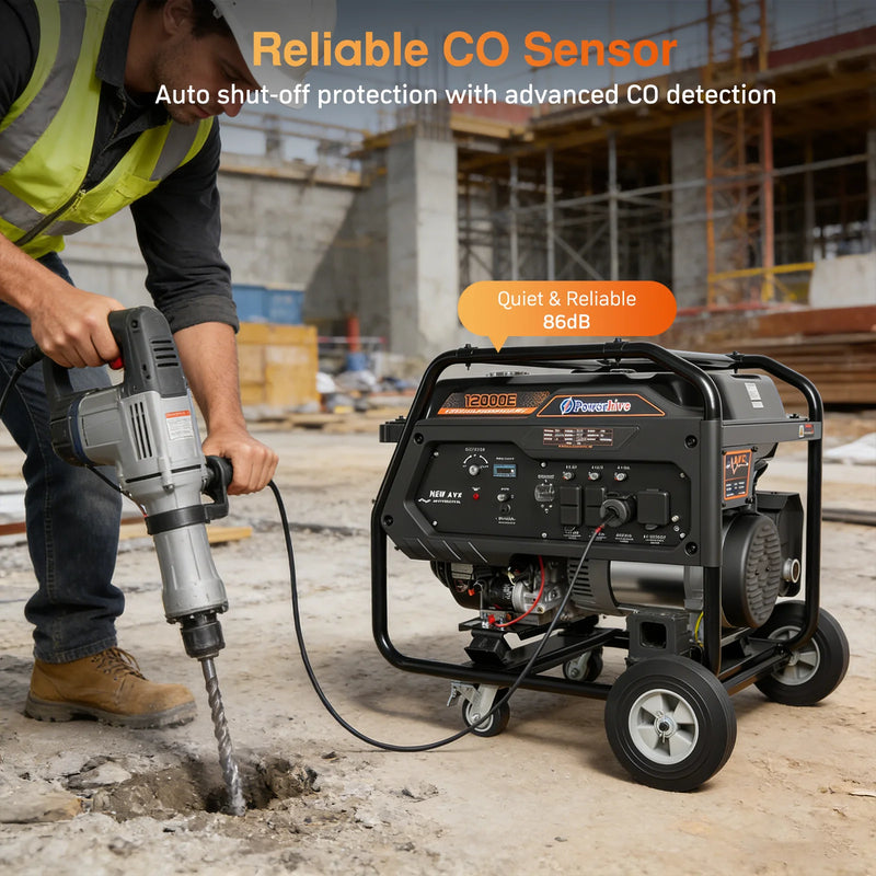 POWERHIVE Open Frame Dual-Fuel Generator 11–12kW – Mod.12000E | Heavy-Duty Construction Power