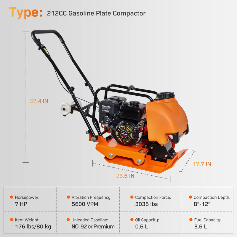 POWERHIVE Plate Compactor - Mod. SC-77W |  3035 lbf , 25.2″ × 18.5″ Plate