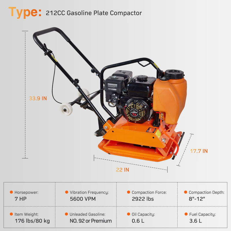 POWERHIVE Plate Compactor – Mod. SC-90 |  2922 lbf,22″ × 17.7″ Plate